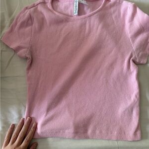 Cherokee Light Pink Ribbed Short Sleeve Tee